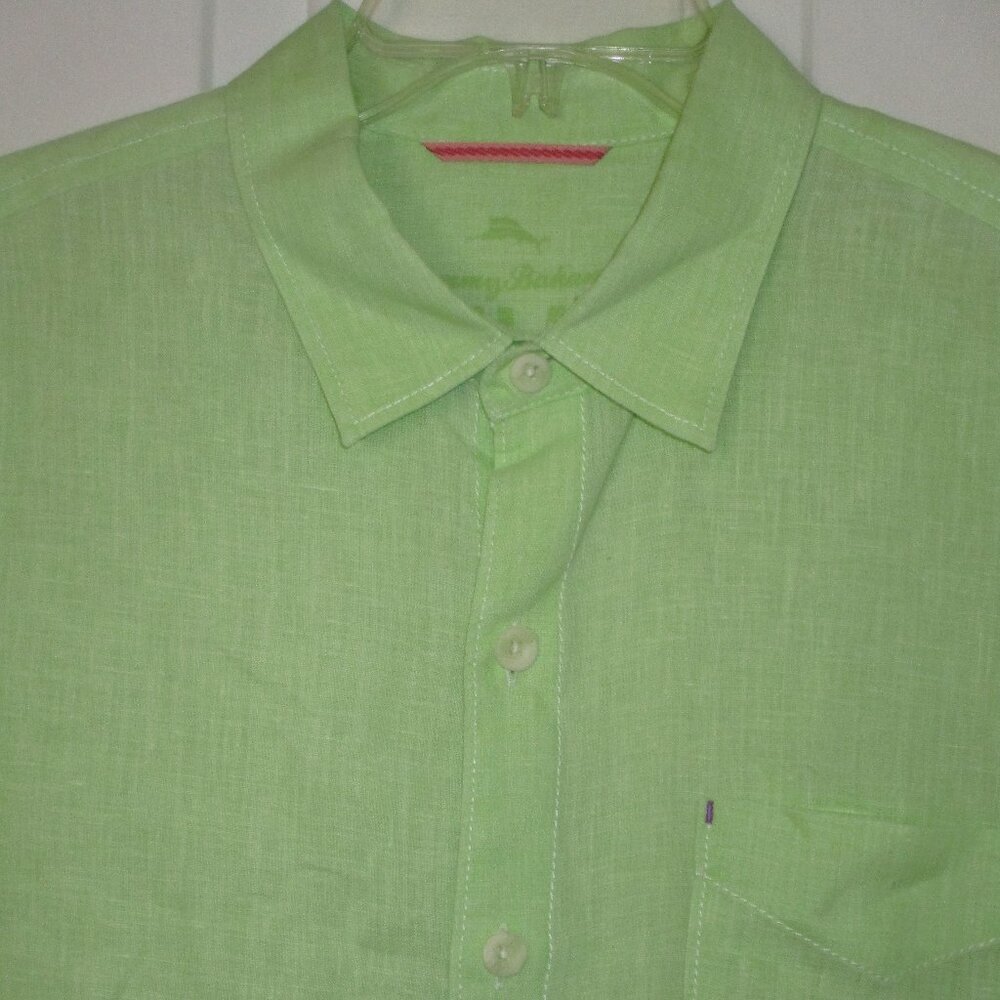 Tommy Bahama Relax Mens L/S Lime Green Linen Resort Wear Casual Shirt - 17.5/35